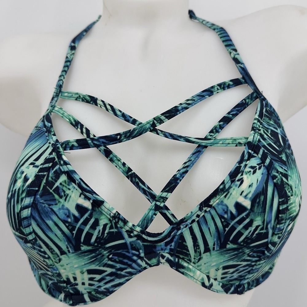 Victoria's Secret PINK Bikini Top LARGE Swimsuit Lt Push Up Strappy Front T-Back
